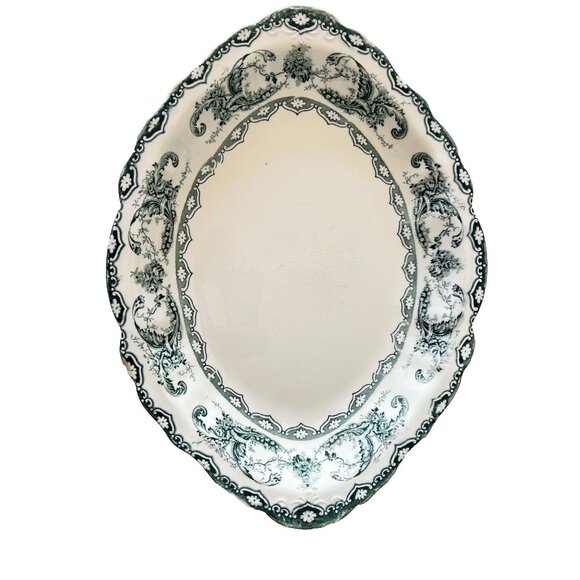 Upper Hanley 16” Platter Dorothy Green White Semi-Porcelain Made in England - Picture 1 of 9